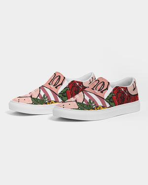 Flowers And Stripes Women's Slip-On Canvas Shoe