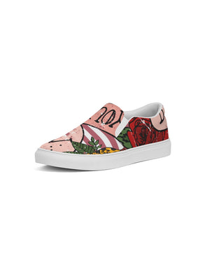 Flowers And Stripes Women's Slip-On Canvas Shoe